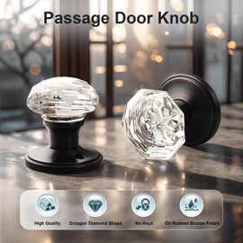 KNOBWELL 3 Pack Providence Octagon Crystal Glass Door Knob Set with Victorian Plate Rosettes in Oil Rubbed Bronze Passage Hall/Closet