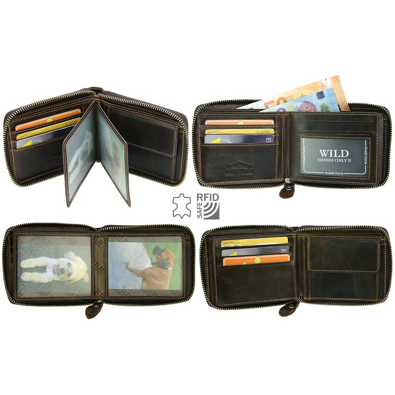 WILD THINGS ONLY !!! Men's Genuine Leather Wallet with All-Round
