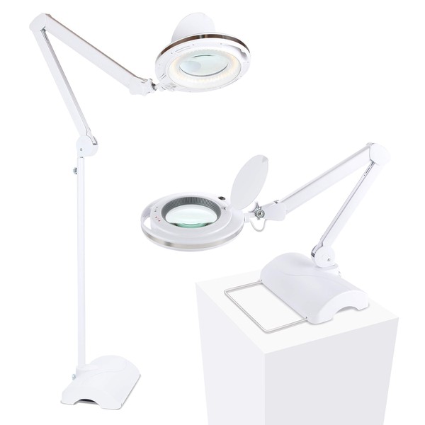 Brightech LightView Pro 2 in 1 Magnifying Floor Lamp & Table Lamp - Hands Free Magnifier with Bright LED Light for Reading - Work Light with Adjustable Arms - Standing Mag Lamp