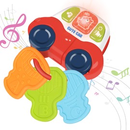 Baby Teething Toys with Music & Light - Baby Montessori Sensory Toys Car Key Baby Teether - Gifts for Baby Boys Girls 0 3 6 9 12 18 Months - Toddler Educational Travel Learning Toys