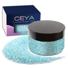 Ceya 5.3oz/ 150g Crushed Irregular Glass Pale Blue Metallic Crystal Chip Broken Glass Chips Glitter 2-4mm Craft Chunky Glitter for Nails Art Epoxy Resin Mold Coasters Ornament Painting Geode