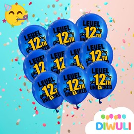 DIWULI Level 12 Unlocked Ballons 10 Stück - Zahl 12 Ballon-Set Latex-Ballons Gamer Zocker Gaming Kinder-Geburtstag, Dekoration Geburtstagsdeko