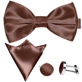 GASSANI 3 Set Men's Bow Tie, 20 Satin Colours, Bow Fix Tied Adjustable - Brown -