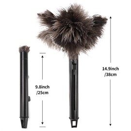 Retractable Feather Duster-Genuine Ostrich Feathers,Anti-Static,Reusable Eco-Friendly Handheld Cleaning for Keyboard,Home,Car,Office(10 to 15 Inches) 1 Pack
