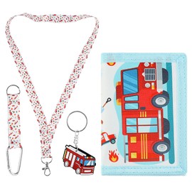 GmeDhc Kids Wallet, Kids Wallet Folding Purse with Carabiner, Neck Strap and Key Ring for Boys Girls, Fireman Truck, Fashion.