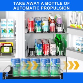KUUKIKV Drink Organizer for Fridge, Upgrade Soda Can Dispenser for Refrigerator, Automatic Pusher Glide Fridge Drink Organizer, Can Organizer for Refrigerator - Holds up to 25 Cans (5 Rows Black)