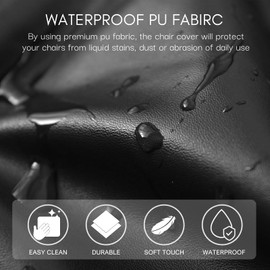 SearchI Waterproof PU Leather Seat Covers for Dining Chairs, 2 Pack Stretch Dining Room Chair Seat Covers, Kitchen Chair Seat Covers Protectors (Black)