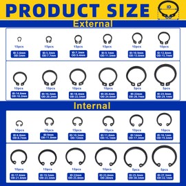 Erzekrim 261 Piece C-Clip Retaining Ring Set 24 Different Sizes 4M-30M E-Clip Circlip Assortment with 4-in-1 Snap Ring Pliers Set for Attachments, Bearings, Gears, Pulleys (B)