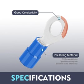 Chanzon 100pcs Blue Ring Terminals - M6 1/4" inch - UL Listed Insulated PVC Eyelet Wire Connector 16-14AWG Gauge Electrical Crimp Connector for Boat Truck Stereo Car