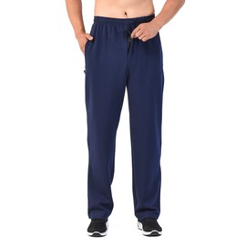 Zoulee Men's Front Zip Open-Bottom Sports Pants Sweatpants Trousers Navy Blue L