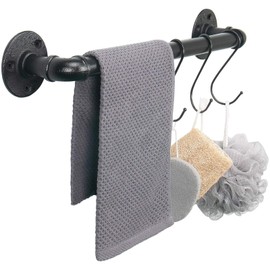 Jeasor Industrial Pipe Towel Rack Towel Bar, Heavy Duty Wall Mounted Rustic Farmhouse Bath Towel Holder for Bathroom (Black, 16 inch)