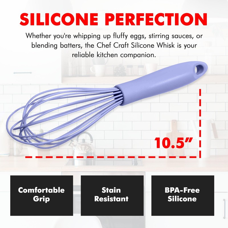 Chef Craft Premium Silicone Wire Cooking Whisk, 10.5 inch, Pastel