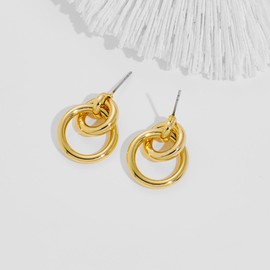 WOWORAMA Gold Double Circle Drop Earrings for Women Geometric Hoop Dangle Earrings Round Circle Hoop Earrings Lightweight Statement Hoop Earrings