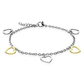 Bungsa Heart Charm Bracelet Hand Chain Silver Gold for Women (Stainless Steel Bracelet Women's Bracelet Men's Bracelet Surgical Steel Jewellery), Stainless Steel, without stone