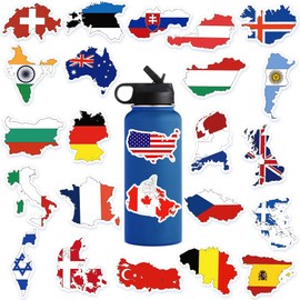 50 Pcs World Flag Stickers for Water Bottles National Flag Laptop Stickers for Kids Country Flag Stickers Waterproof