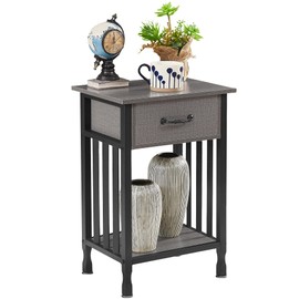VECELO Nightstands, Industrial Side/End Tables with Drawer and Storage Shelf, Night Stands for Bedroom, Living Room, Wood Metal Furniture, Easy Assembly, 1 Pack, Hemp Gray