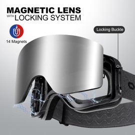 Odoland Ski Goggles Set with Detachable Magnetic Lens, Frameless Interchangeable Lens for Cloudy or Sunny, Anti-Fog UV Protection Men Women Snow Goggles for Skating Skiing and Snowboard