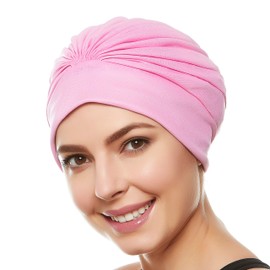 Beemo Swim Caps for Women Swimming Turban Polyester Latex Lined Pleated for Ladies - Light Pink