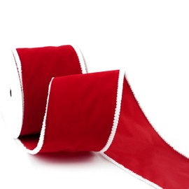 Mayreel 4 Inch Red Velvet Wired Ribbon with White Snowy Edge for Gift Wrapping, Floral Craft, Christmas Ribbon, Tree Decorations, Bows, Home Decor, 10Yards