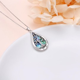Ladytree 925 Sterling Silver Teardrop Tree of Life Necklaces for Women