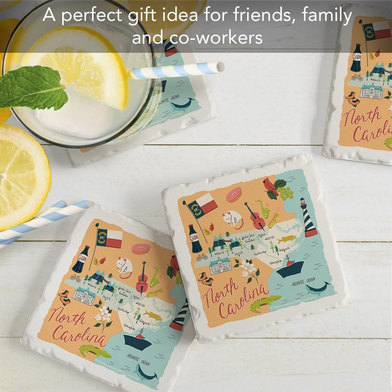 Thirstystone North Carolina Home 4-Pack Absorbent Stone Coasters with Protective