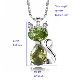 IMINI Rhinestones Cat Pendant Necklace for Women Girls Dainty Colour CZ Crystal Choker Lovely Pet Kitten Animal Adjustable Link Chain Jewelry Birthday (Green)