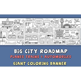 Big City Road Map Coloring Banner - Table Runner, Planes Trains & Automobiles, Birthday Group Activity, 24x72 inch