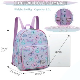 VASCHY Small Backpack for Women, Cute Mini Rucksack Fashion Lightweight Nylon Travel Backpack Purse for Ladies Teen Girls Lavender Butterflies