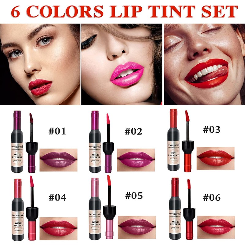 Wine Lip Tint 6 Colors,Liquid Wine Lipstick,Wine Tint Lip Stain,Matte