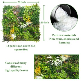 ODTORY Artificial Greenery Grass Wall Panels: 20''x 20'' 12P UV-Anti Faux Ivy Privacy Fence Screen Backdrop Boxwood Vine Leaf Hedges for Patio, Balcony, Garden, Backyard Green Decor