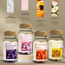 JUVETERNAL KIT Cápsulas Faciales Colágeno Biotina + Cápsulas Faciales Ácido Hialurónico + Cápsulas Faciales Vitamina E + Cápsulas Faciales Vitamina C