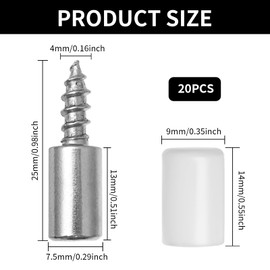 Hevysuo Pack of 20 Stainless Steel Self-Tapping Shelf Supports, 7.5 mm Shelf Support with Non-Slip Sleeve for Furniture, Cabinets, Silver