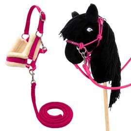 PFIFF Hobby Horse Little Lou 103129 Halter Set with Fluffy Fur Underlay and Lead Rope, Adjustable Size, Turquoise