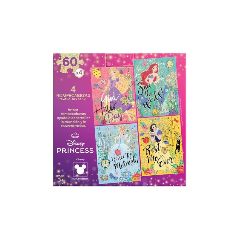 Novelty Corp Rompecabezas 4 En 1 Princesas 60 Piezas X
