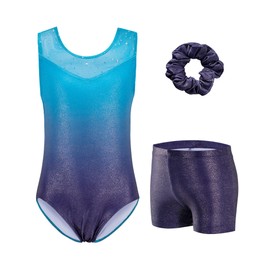 Zaclotre - Leotardos de gimnasia para niñas con pantalones cortos a juego, Gradiente Verde, 11-12 Años