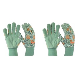 Digz Women's Leather Palm Garden Gloves with Knit Wrist, Coral Floral Pattern, Large