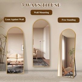 infurnic Arched Full Length Floor Mirror with Stand, 57"x20" Full Body Mirror Standing Hanging or Leaning Wall, Aluminum Alloy Thin Frame for Bedroom, Gold