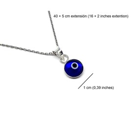 MYSTIC JEWELS By Dalia – Blue Glass Evil Eye Necklace for Good Luck – 925 Sterling Silver – Chain 40 to 45 cm Length, for Protection for Evil Ey (Navy Blue)