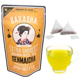 GARASHA Genmaicha Tea Bags, Japanese green tea with roasted rice, No Sugar, Made in Japan, 10 Count(Pack of 1)