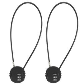 PATIKIL 2 Pack 3 Digit Combination Lock,Round Helmet Padlock Cable Lock Gym Locker Lock with 1.64Ft Flexible Security Steel Lock Wire for Bike Locker Travel Luggage, Black