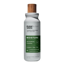 RAW SUGAR Men's 2-in-1 Eucalyptus, Sage, and Shea Moisture Shampoo & Conditioner - 18 oz (Pack of 1) + Loofah