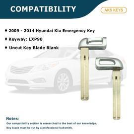 AKS KEYS Replacement for Hyundai Kia Uncut Emergency Key Blade Insert for Smart Prox Remotes Fits Hyundai Azera Equus Genesis Sonata, and Kia Sorento Optima Borrego (2009 - 2014 Selected Years) (1)