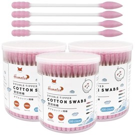 HOMEFOX Pink Cotton Swabs Spiral Pointed - 600 Count Organic Cotton Buds Double Side Tightly Wrapped Precision Cotton Tips Paper Stick Soft Gentle Lint-Free Cruelty-Free, Spiral & Pointy (Pink)