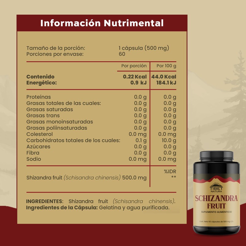 TIBET NATURA - Schizandra - 60 Cápsulas 500 mg c/u