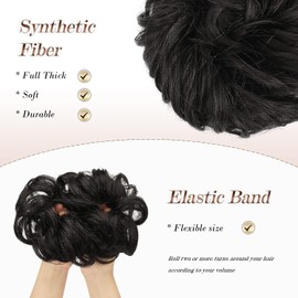 Messy Bun Hair Piece Darkest Brown Wavy Curly Large Hair Bun Scrunchies Extensions Synthetic Tousled Updo Hairpieces for Women Girls (One Size, Darkest Brown)