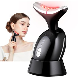 Face and Neck Massager, Face Sculpting Tool，Face Lift Device and Double Chin Reducer，at-Home Face Tool with Vibration and Thermal, Black