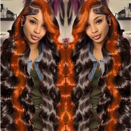 12A 13x6 Lace Front Wigs Human Hair Pre Plucked 13x6 HD Transparent Lace Front Wigs Ginger Orange Colored Human Hair Wigs for Women Glueless Body Wave Highlight Lace Front Wig 200 Density 28inch