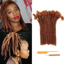 Ainimiu 6-18 Inch Dreadlock Extensions Human Hair 0.6cm Thin Loc Extensions Real Human Hair for Men/Women/Kids 30 Strands Full Handmade Permanent Dreads Extensions Can Be Curled and Bleached