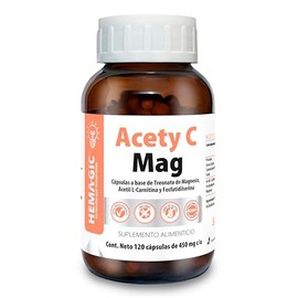 Acety C Mag - Suplemento Alimenticio Con Treonato De Magnesio, Acetil L-Carnitina Y Fosfatidilserina - 120 Cápsulas Veganas 450 mg c/u - Sin OGM, Gluten Ni Aditivos