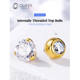 OUFER 2PCS Titanium 14G 5mm Internally Threaded Replacement Balls Silver Gold Belly Bars Clear CZ Gem for 1.6mm Barbells
